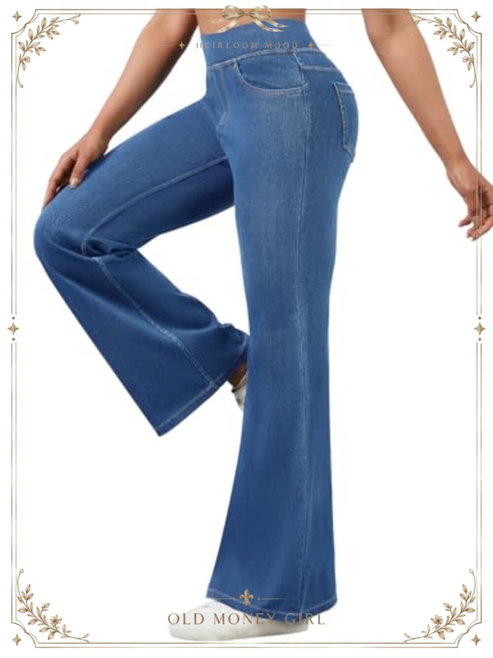Stretchy Flare Jeans High Waisted Pull On Bell Bottom Tummy Control Denim Pants